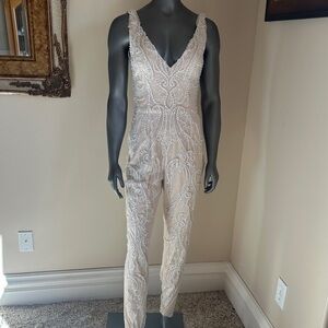 Hand Beaded Custom Designed Elegant Nude Jumpsuit